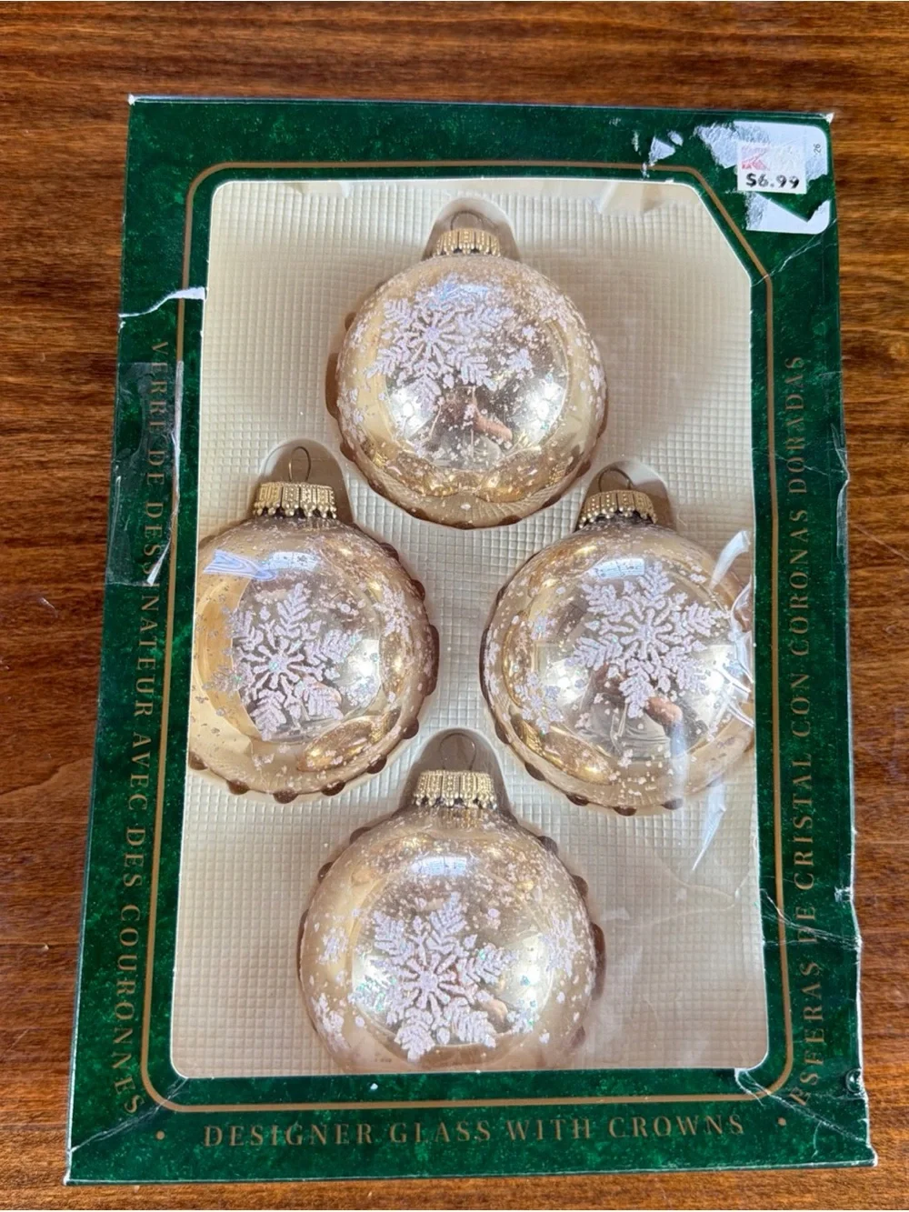 Krebs Holiday Glass Ornament Set - Rose Gold Snowflake (Set of 4)